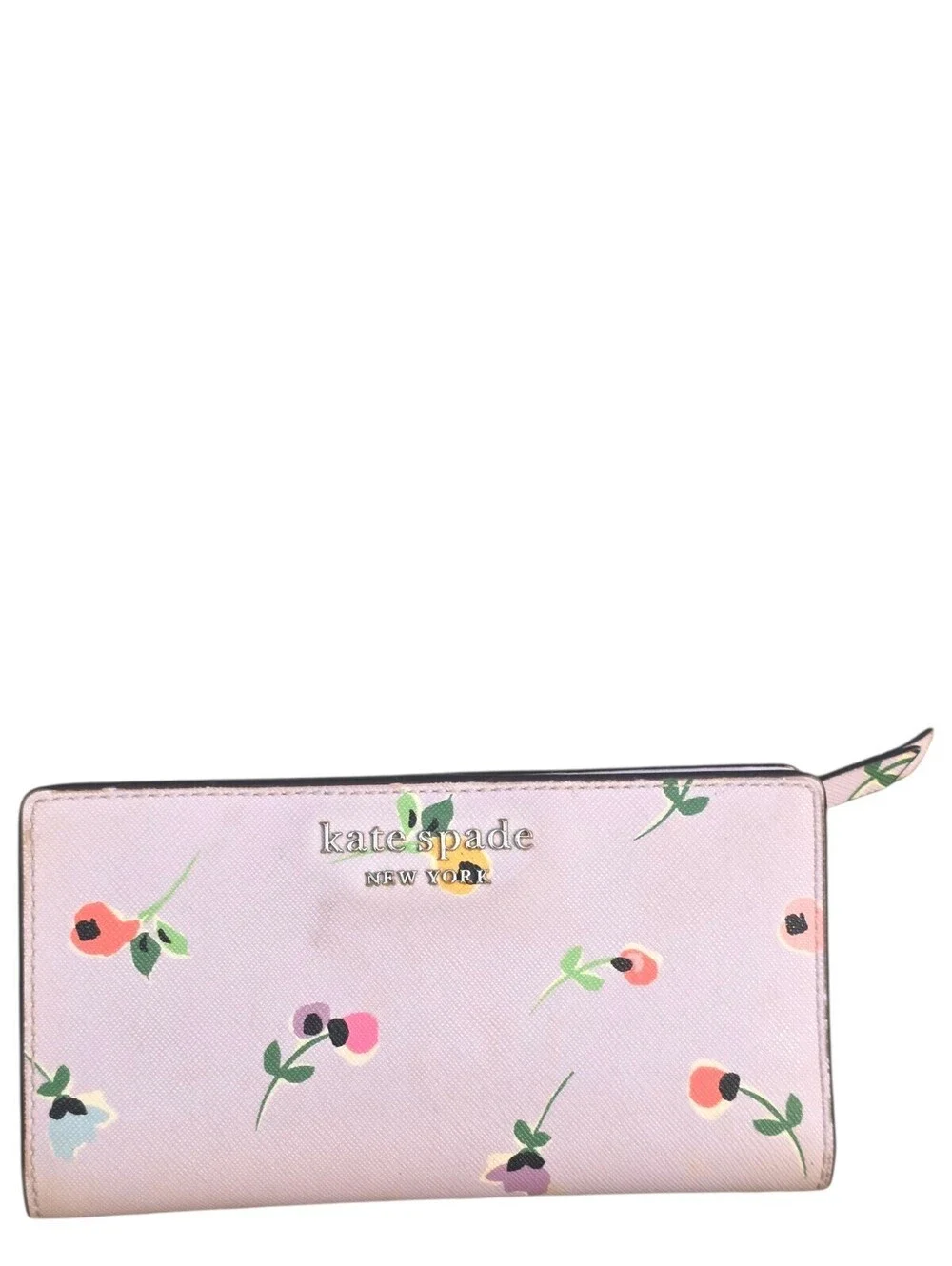 Kate Spade New York Pink Floral Saffiano Leather Bi-Fold Large Wallet Flowers